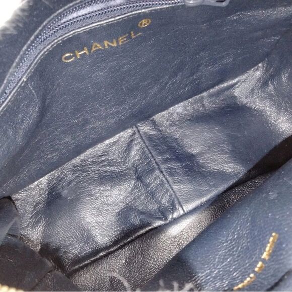 CHANEL Quilted Tassel CC Camera Bag Case Blue Lambskin Auth 1980s Crossbody - Picture 12 of 16